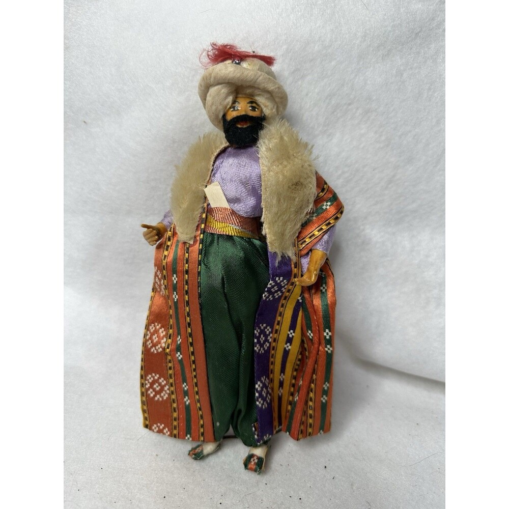 Vintage Turkish Middle Eastern Souvenir Doll 7.5" Turban Beard Robe Harem Pants